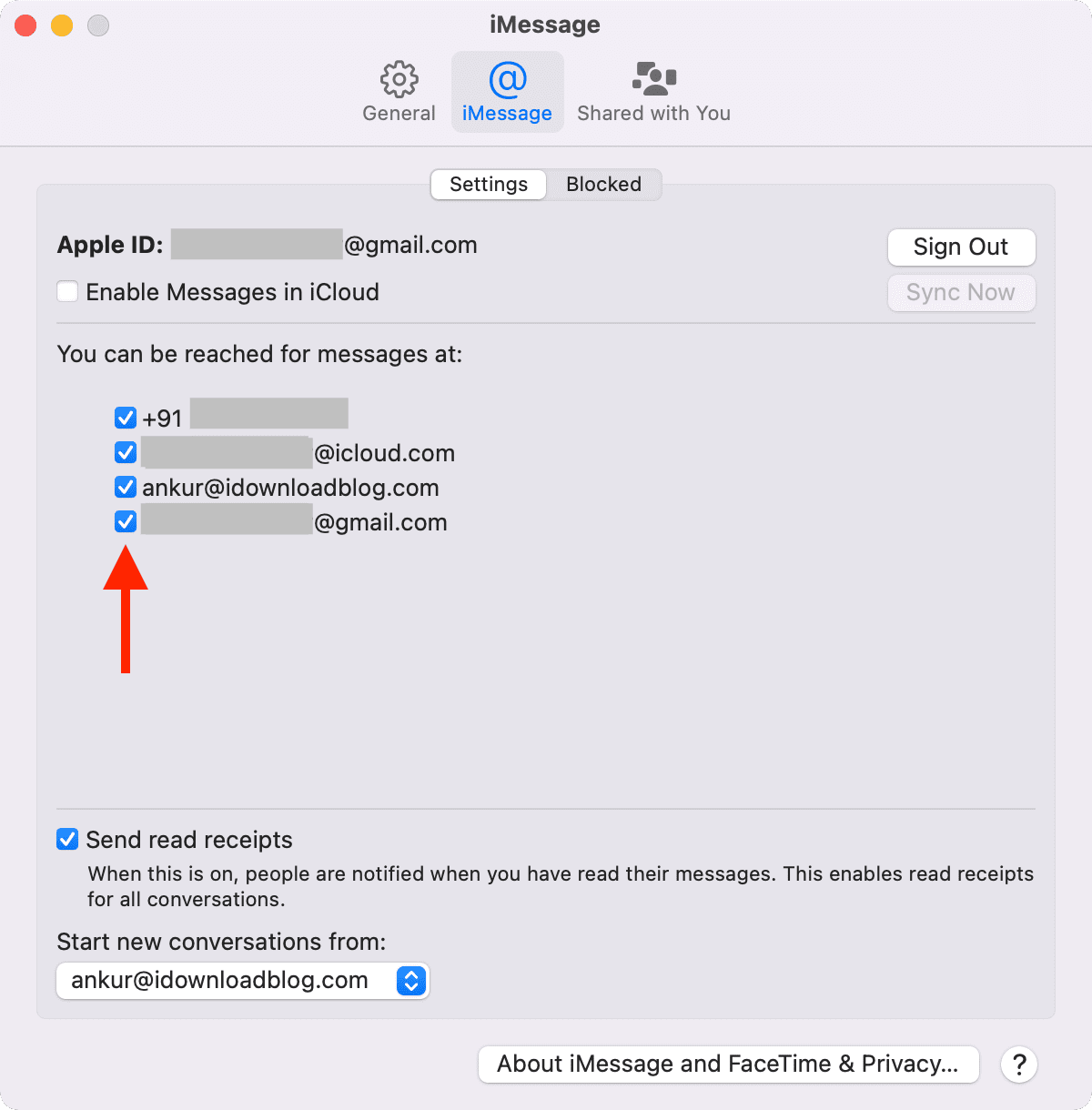 Consultar el correo electrónico en iMessage en Mac