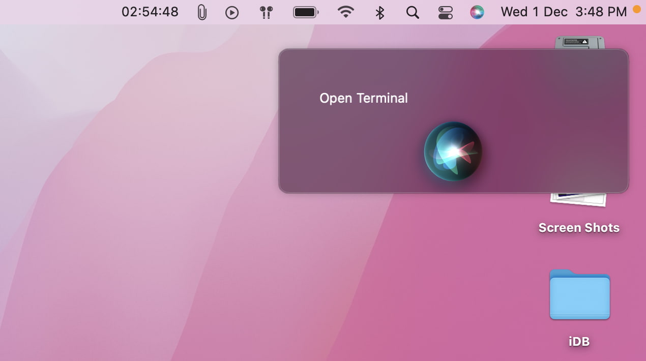 Terminal abierto con Siri