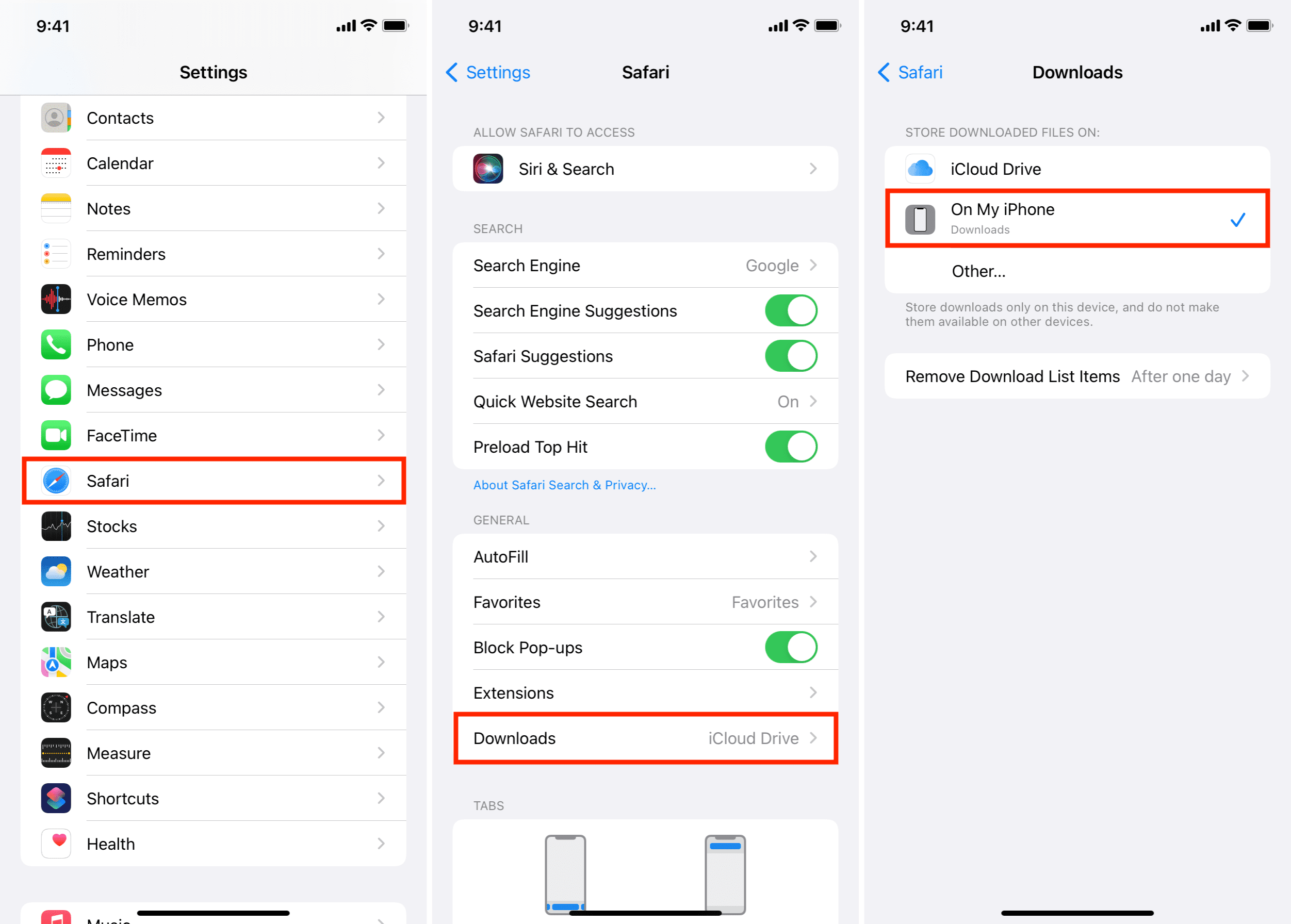 Configure las descargas de Safari en el almacenamiento local en el iPhone