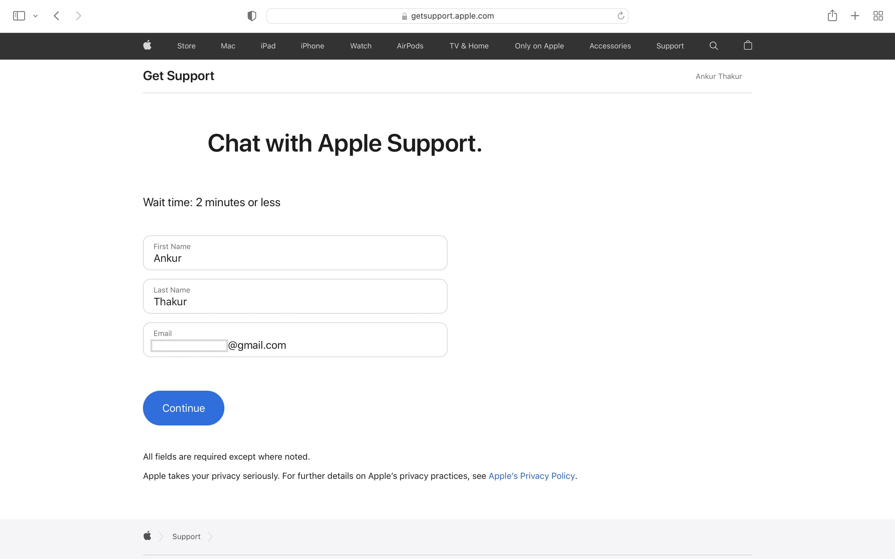 Iniciar chat con el soporte de Apple en la web
